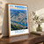 Seoul city view bordered print styled in Original angled oak-console; frame and props not included