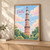Delhi city view full-bleed print styled in Light oak-console; frame and props not included