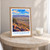 Chihuahua city view bordered print styled in Oak frame / bedside table; frame and props not included