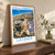 Latakia city view bordered print styled in Original angled oak-console; frame and props not included