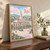 Tbilisi city view full-bleed print styled in Original angled oak-console; frame and props not included