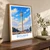 Bouaké city view bordered print styled in Original angled oak-console; frame and props not included