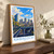 Kawaguchi city view bordered print styled in Original angled oak-console; frame and props not included