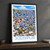 Jodhpur city view bordered print styled in Black frame / charcoal wall; frame and props not included