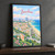 Barcelona city view full-bleed print styled in Black frame / charcoal wall; frame and props not included