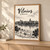 Vilnius city view full-bleed print styled in Light oak-console; frame and props not included
