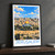 Jerusalem city view bordered print styled in Black frame / charcoal wall; frame and props not included