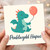 Penblwydd Hapus Welsh Birthday Card - Cute Dragon with Balloon - Kids Birthday in Cymraeg