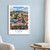 Lviv city view bordered print styled in White frame / blue sitting room; frame and props not included