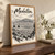 Medellín city view full-bleed print styled in Original angled oak-console; frame and props not included