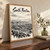 South Boston city view full-bleed print styled in Original angled oak-console; frame and props not included