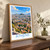 Athens city view bordered print styled in Original angled oak-console; frame and props not included