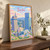 Sendai city view full-bleed print styled in Original angled oak-console; frame and props not included