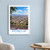Morelia city view bordered print styled in White frame / blue sitting room; frame and props not included