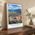 Huaibei city view bordered print styled in Original angled oak-console; frame and props not included