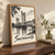 Sacramento city view full-bleed print styled in Original angled oak-console; frame and props not included