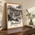 Budapest city view full-bleed print styled in Original angled oak-console; frame and props not included