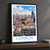 Luanda city view bordered print styled in Black frame / charcoal wall; frame and props not included