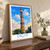 Delhi city view bordered print styled in Original angled oak-console; frame and props not included