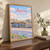 Aurora city view full-bleed print styled in Original angled oak-console; frame and props not included