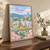 Himeji city view full-bleed print styled in Original angled oak-console; frame and props not included