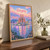 Chongqing city view full-bleed print styled in Original angled oak-console; frame and props not included