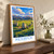 Castlerigg stone circle bordered print styled in Original angled oak-console; frame and props not included