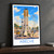 Abéché city view bordered print styled in Black frame / charcoal wall; frame and props not included