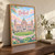 Belfast city view full-bleed print styled in Original angled oak-console; frame and props not included