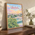 Uberlândia city view full-bleed print styled in Original angled oak-console; frame and props not included