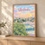 Uberlândia city view full-bleed print styled in Light oak-console; frame and props not included