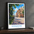Kraków city view bordered print styled in Black frame / charcoal wall; frame and props not included