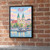 Pest city view full-bleed print styled in Black frame / exposed brick; frame and props not included