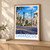 Damascus city view bordered print styled in Light oak-console; frame and props not included