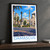 Damascus city view bordered print styled in Black frame / charcoal wall; frame and props not included