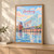 Hamburg city view full-bleed print styled in Light oak-console; frame and props not included