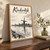 Kinderdijk windmills along the canal full-bleed print styled in Original angled oak-console; frame and props not included