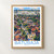 Baturaja city view bordered print styled in Front oak frame - corrected opening; frame and props not included