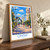 Omsk city view bordered print styled in Original angled oak-console; frame and props not included