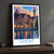 Ghent Graslei waterfront bordered print styled in Black frame / charcoal wall; frame and props not included