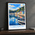 Tobermory harbour painted houses bordered print styled in Black frame / charcoal wall; frame and props not included