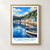 Tobermory harbour painted houses bordered print styled in Front oak frame - corrected opening; frame and props not included