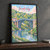 Iron Bridge from the Severn bank full-bleed print styled in Black frame / charcoal wall; frame and props not included