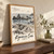Kynance Cove serpentine rocks full-bleed print styled in Original angled oak-console; frame and props not included