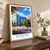 Kariya city view bordered print styled in Original angled oak-console; frame and props not included