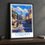 Gisenyi city view bordered print styled in Black frame / charcoal wall; frame and props not included