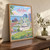 Halifax city view full-bleed print styled in Original angled oak-console; frame and props not included