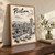 Pristina city view full-bleed print styled in Original angled oak-console; frame and props not included