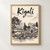 Kigali city view full-bleed print styled in Front oak frame - corrected opening; frame and props not included