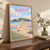 Burgh Island from Bigbury beach full-bleed print styled in Original angled oak-console; frame and props not included